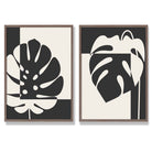 Black and Beige Monstera Set of 2 Art Prints with Walnut Frame