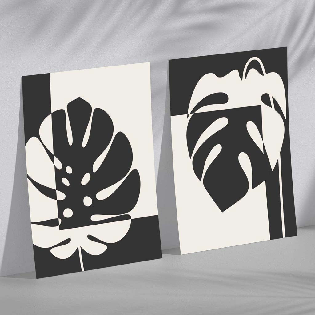 Black and Beige Monstera Set of 2 Art Prints