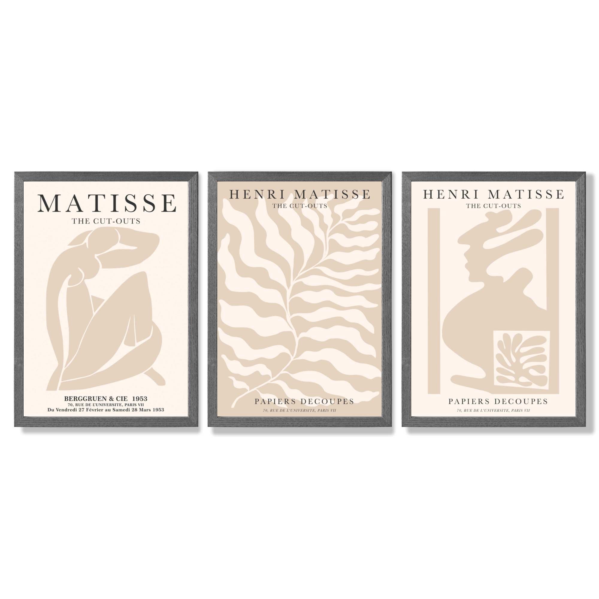 Matisse Warm Beige Set of 3 Lifestyle Framed Wall Art with Dark Grey Wooden Frames