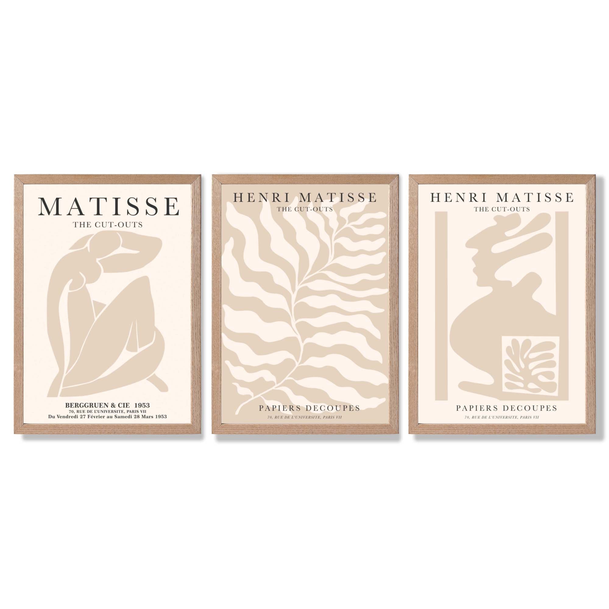 Matisse Warm Beige Set of 3 Lifestyle Framed Wall Art with Light Oak Frames