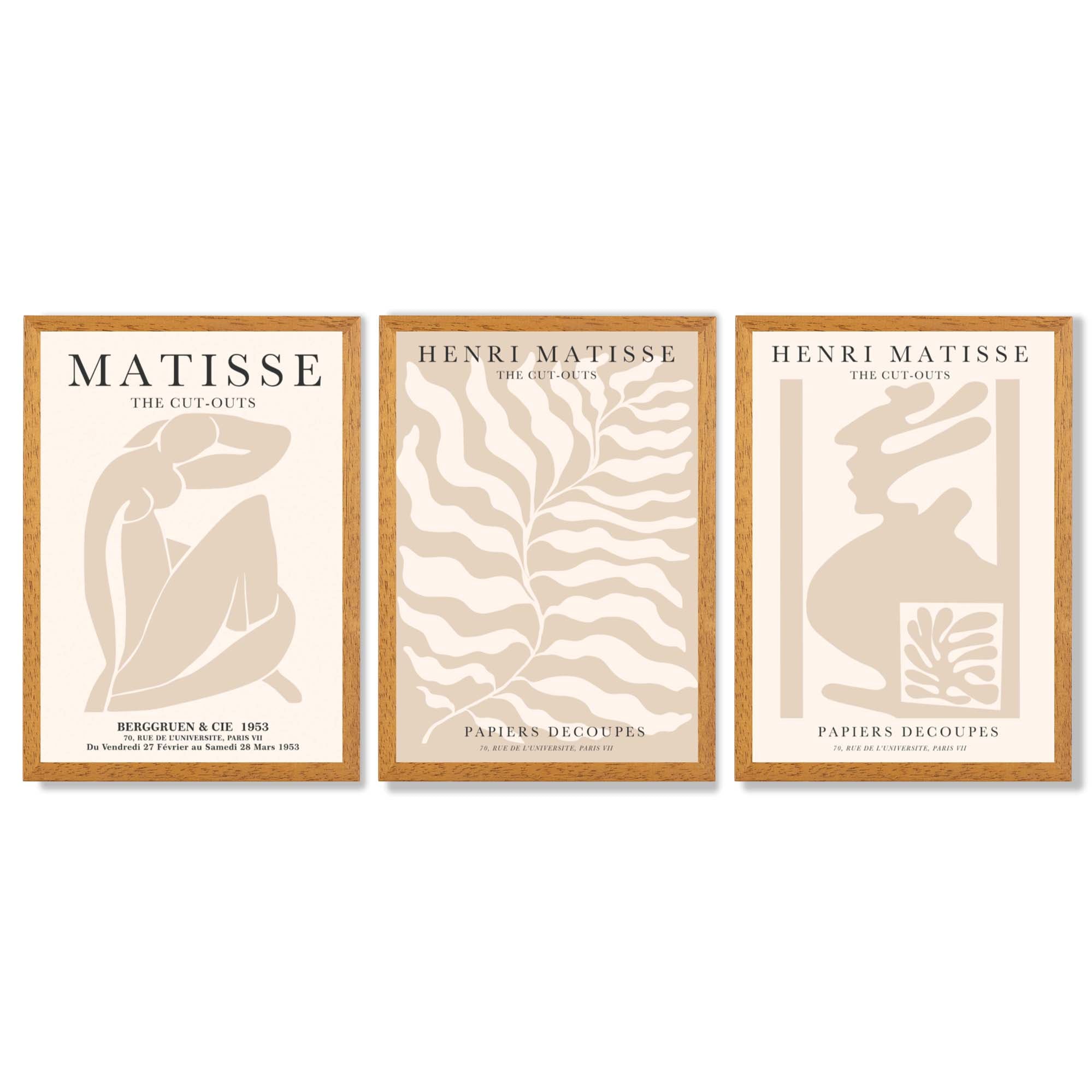 Matisse Warm Beige Set of 3 Lifestyle Framed Wall Art with Oak Wooden Frames