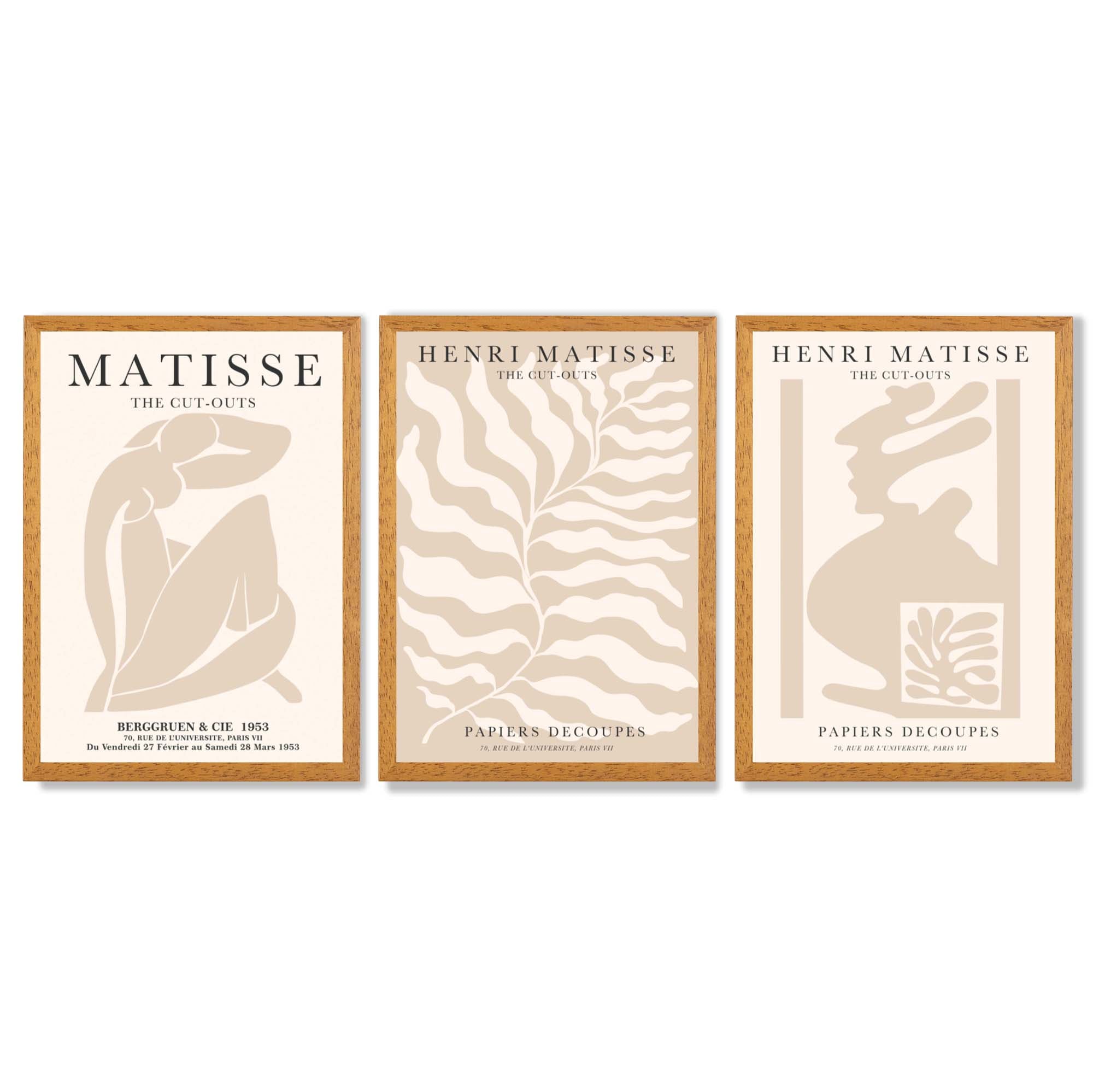 Matisse Warm Beige Set of 3 Lifestyle Framed Wall Art with Oak Wooden Frames