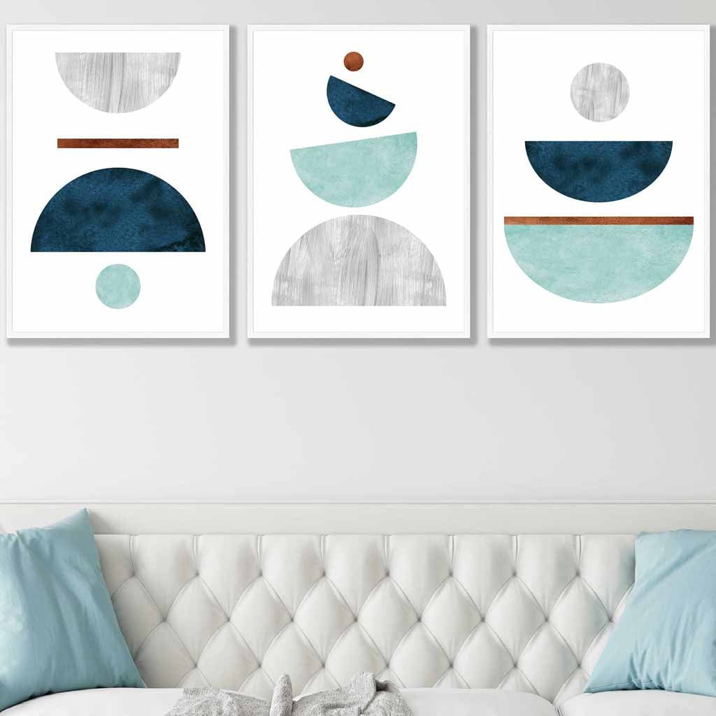 Teal, Blue and Copper Geometric Art Prints