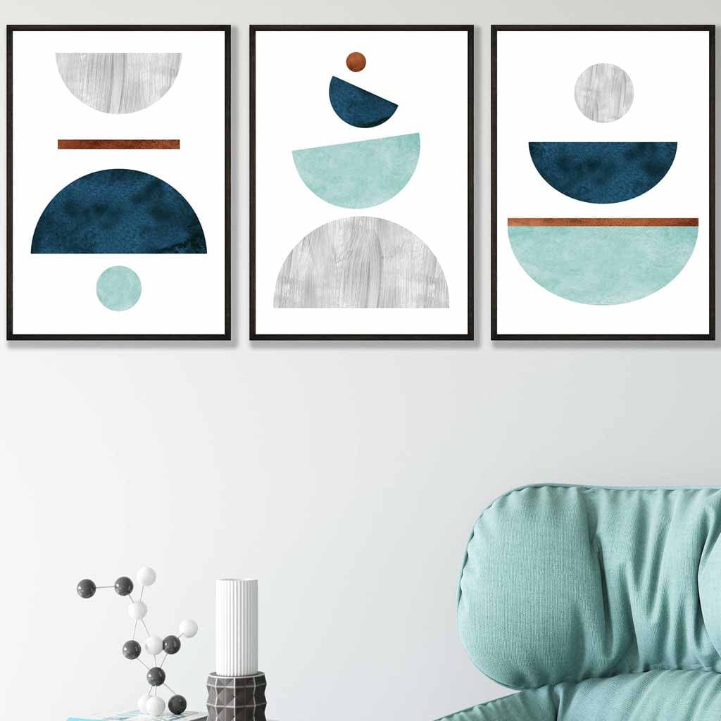 Teal, Blue and Copper Geometric Art Prints