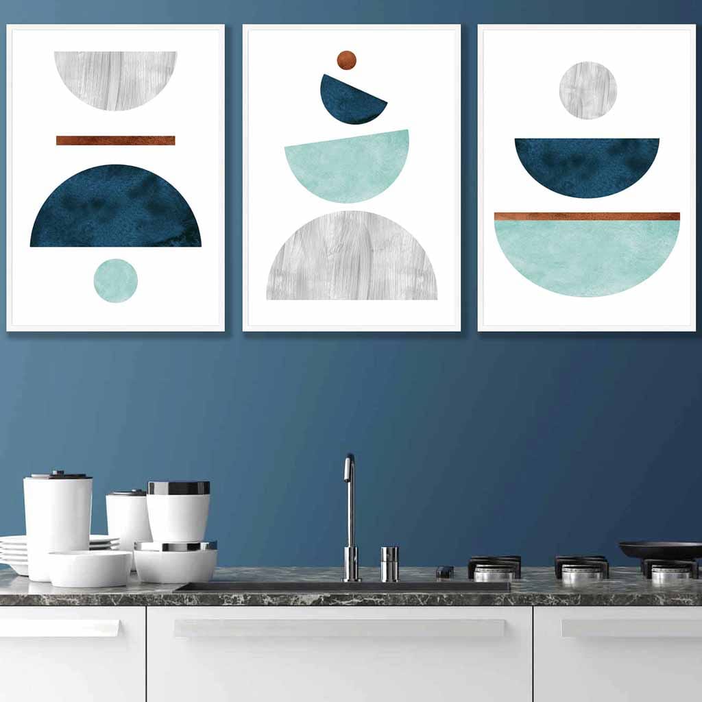 Teal, Blue and Copper Geometric Art Prints