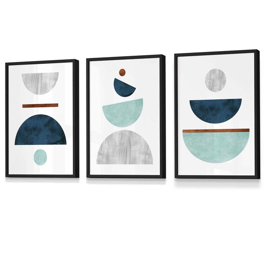 Teal, Mint Green and Grey Abstract Mid Century Geometric | Artze Wall Art UK