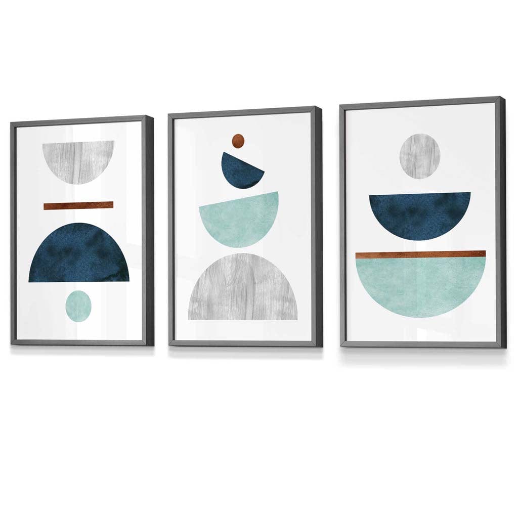 Teal, Mint Green and Grey Abstract Mid Century Geometric | Artze Wall Art UK