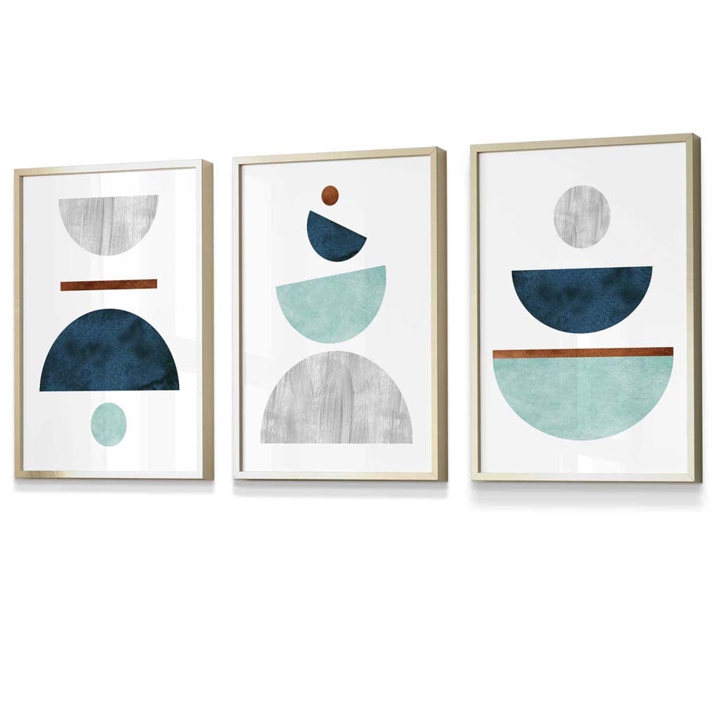 Teal, Mint Green and Grey Abstract Mid Century Geometric | Artze Wall Art UK