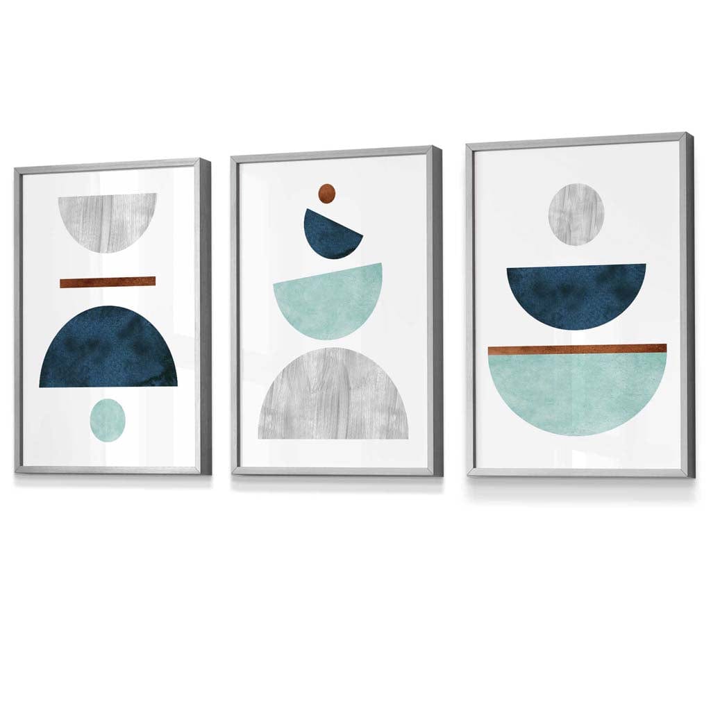 Teal, Mint Green and Grey Abstract Mid Century Geometric | Artze Wall Art UK