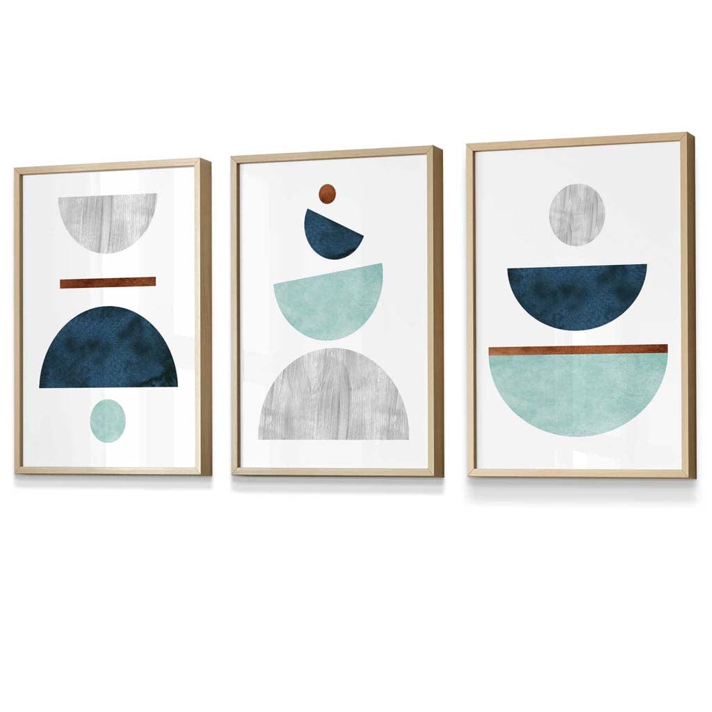 Teal, Mint Green and Grey Abstract Mid Century Geometric | Artze Wall Art UK