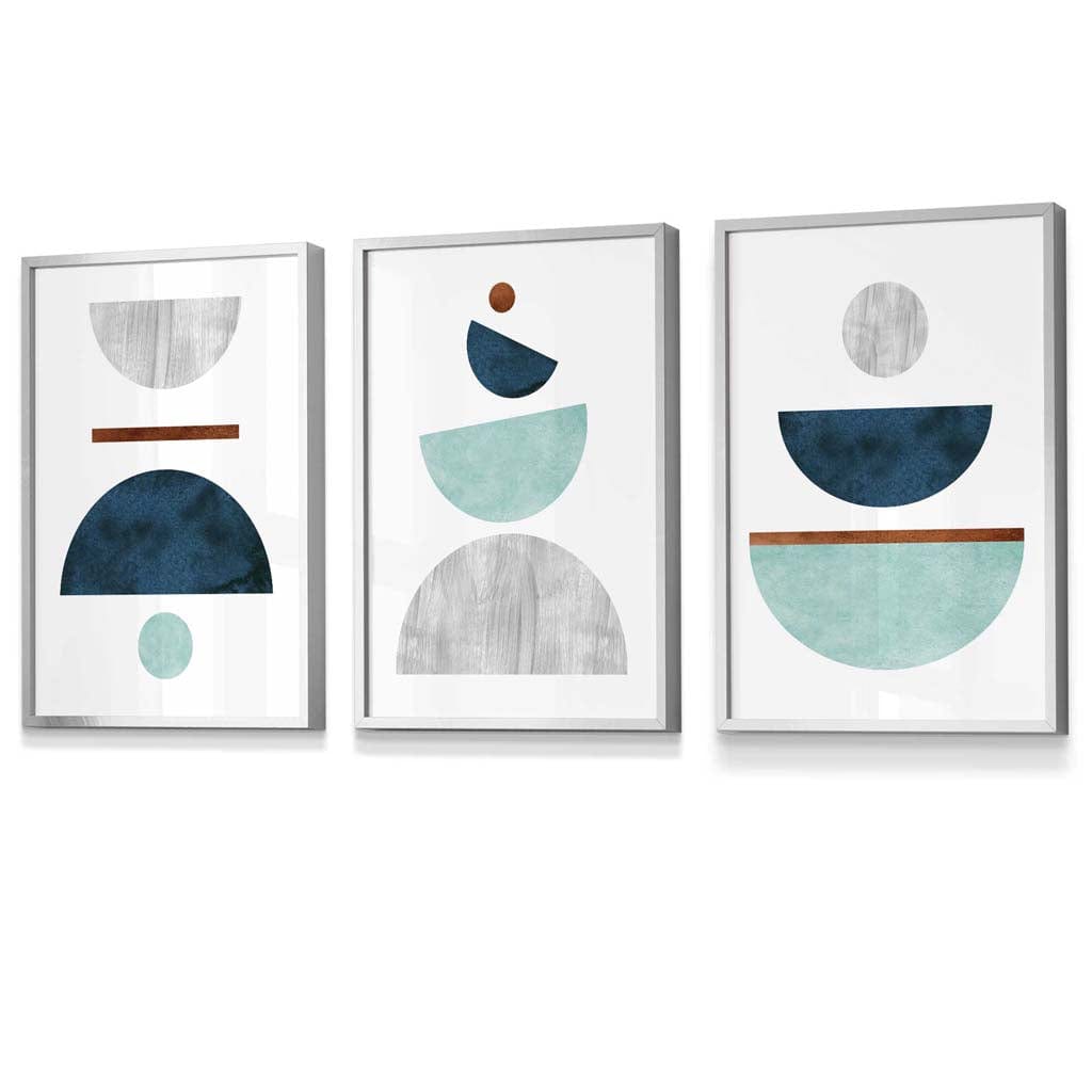 Teal, Mint Green and Grey Abstract Mid Century Geometric | Artze Wall Art UK