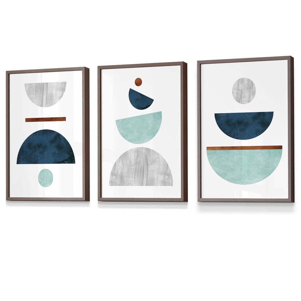 Teal, Mint Green and Grey Abstract Mid Century Geometric | Artze Wall Art UK