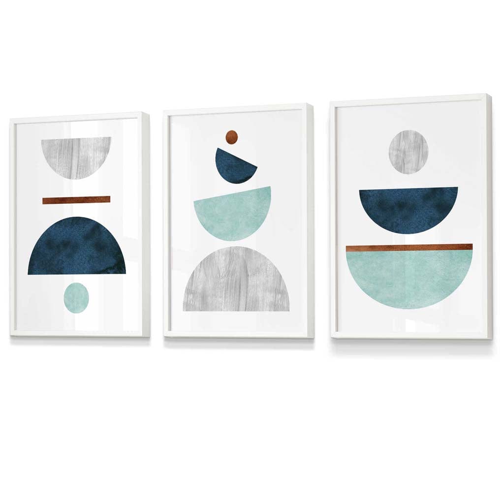 Teal, Mint Green and Grey Abstract Mid Century Geometric | Artze Wall Art UK