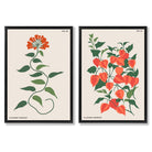 Orange Green Wild Flowers Set of 2 Art Prints with Black Frame