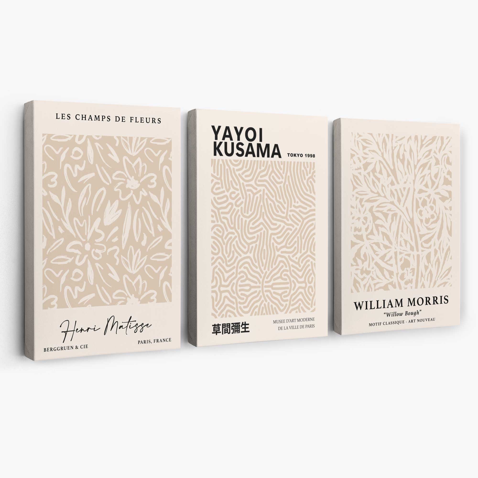 Set of 3 Matisse Morris Kusama Beige Floral Canvas Prints | Artze Wall Art