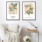Beige Green Wild Flowers Set of 2 Art Posters | Artze Wall Art UK