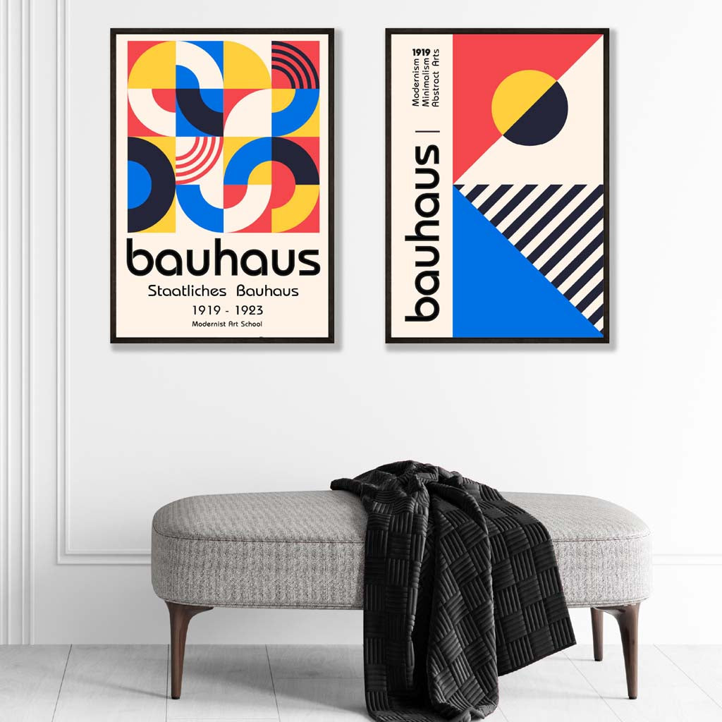 Bauhaus Red and Blue Mid Century Posters | Artze Wall Art UK