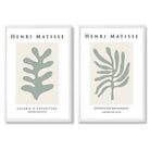 Matisse Botanical in Sage Green Set of 2 Art Prints with White Frame