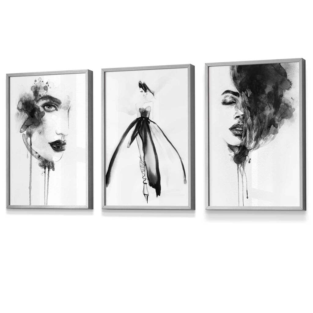 Set of 3 Framed Fashion Wall Art Prints from Watercolour Illustrations | Artze Wall Art UK