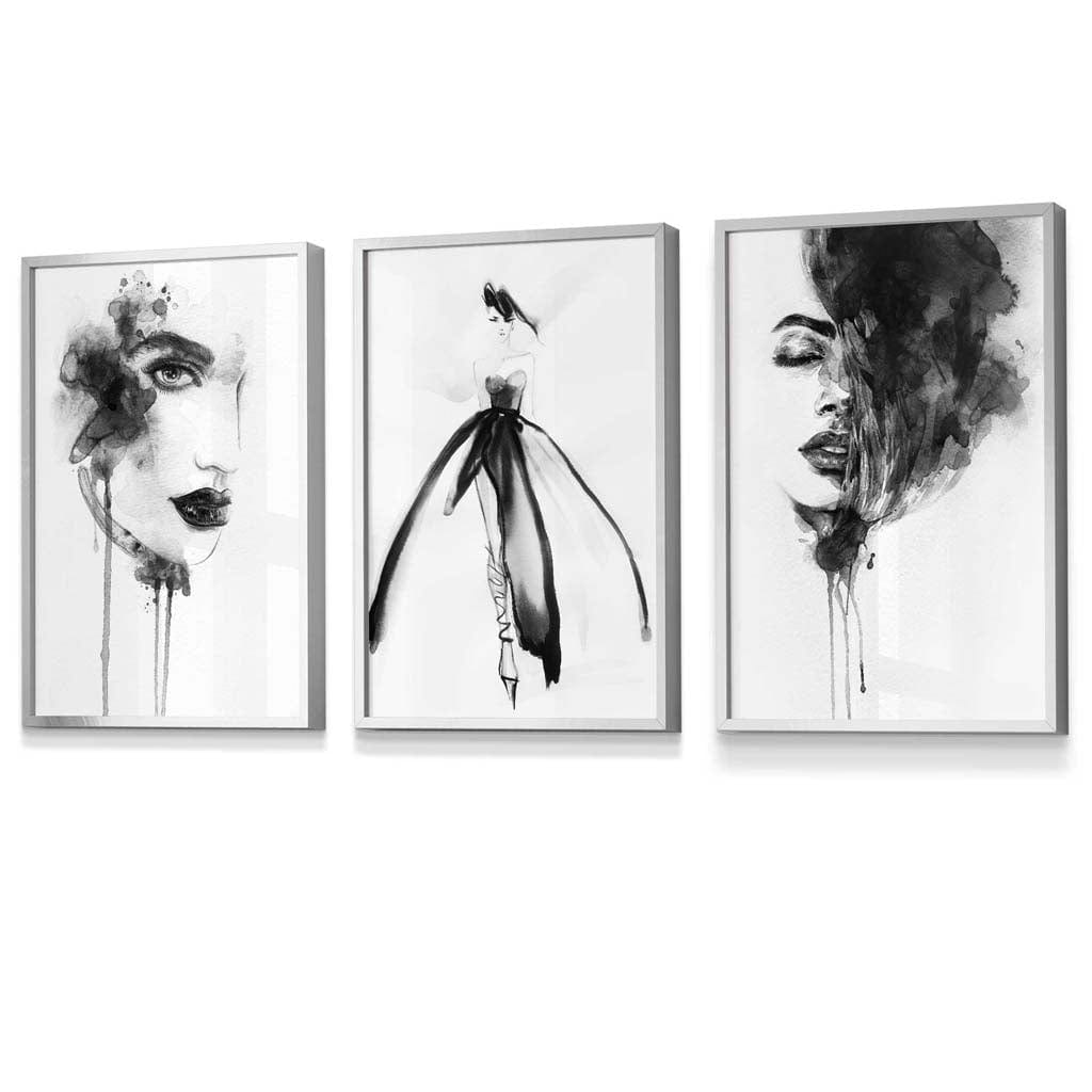 Set of 3 Framed Fashion Wall Art Prints from Watercolour Illustrations | Artze Wall Art UK