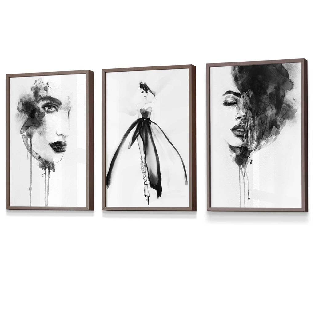 Set of 3 Framed Fashion Wall Art Prints from Watercolour Illustrations | Artze Wall Art UK