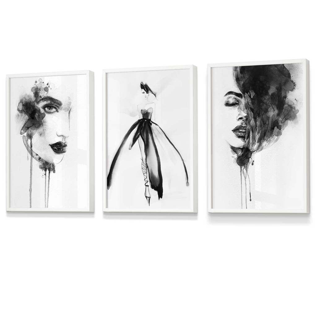 Set of 3 Framed Fashion Wall Art Prints from Watercolour Illustrations | Artze Wall Art UK