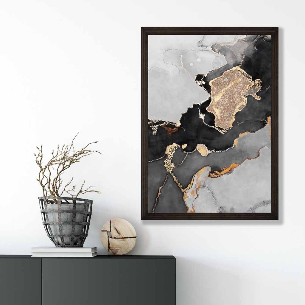 Black, Grey and Gold Abstract Art Poster No 1