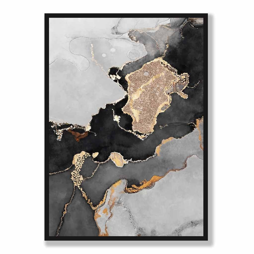 Black, Grey and Gold Abstract Art Poster No 1