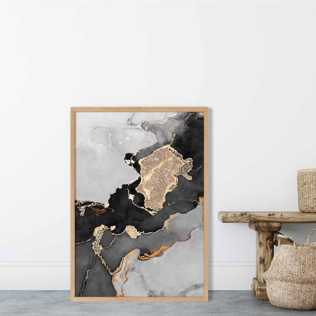 Black, Grey and Gold Abstract Art Poster No 1