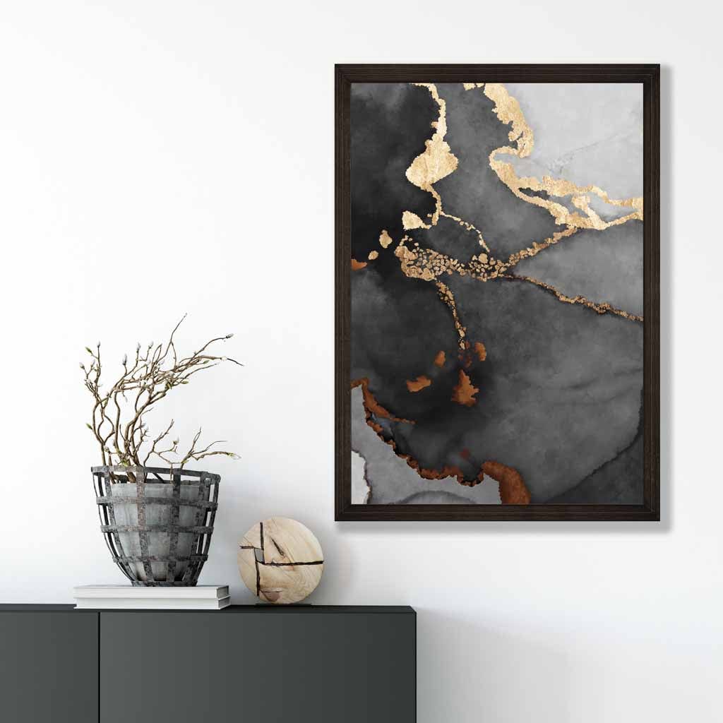 Black, Grey and Gold Abstract Art Poster No 2