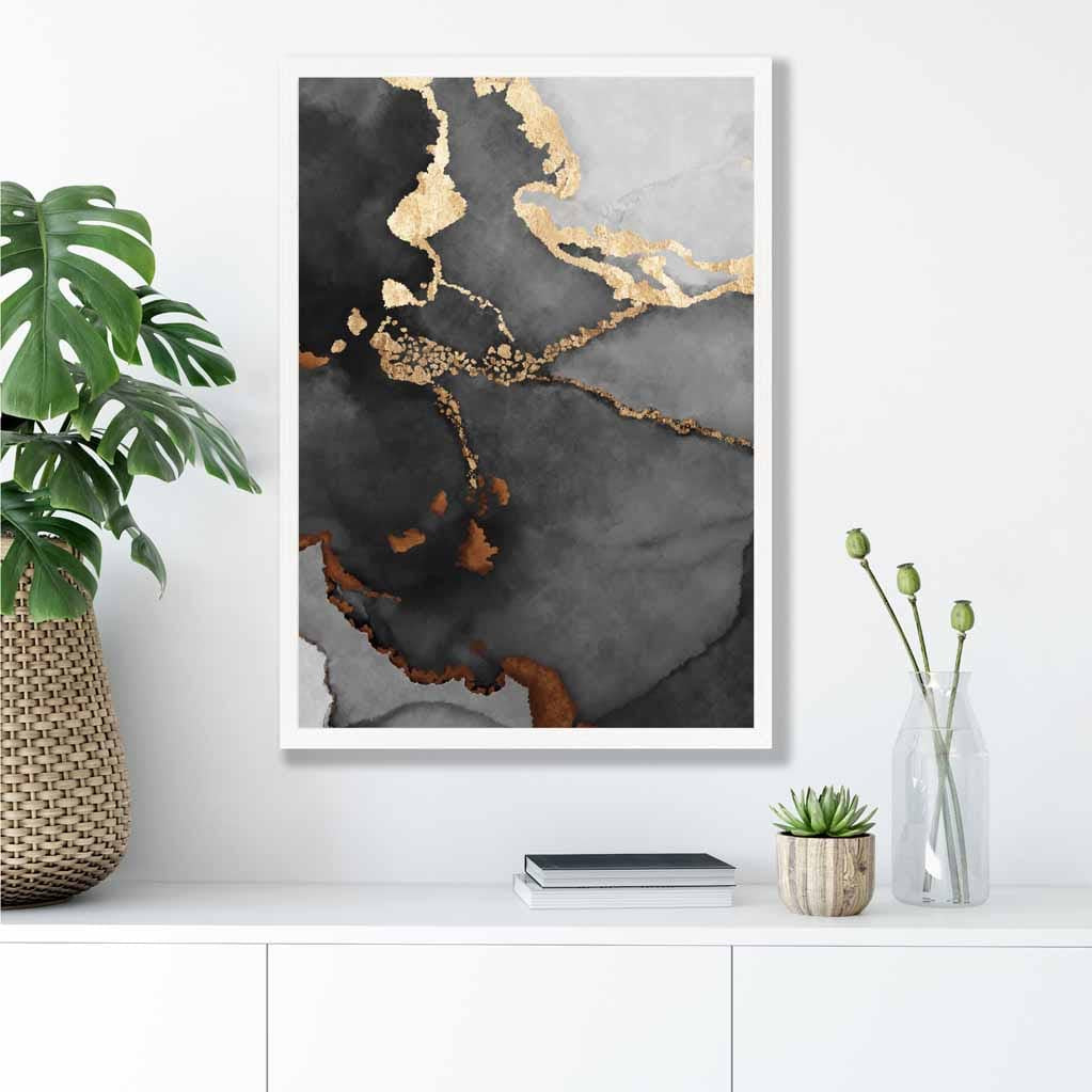 Black, Grey and Gold Abstract Art Poster No 2