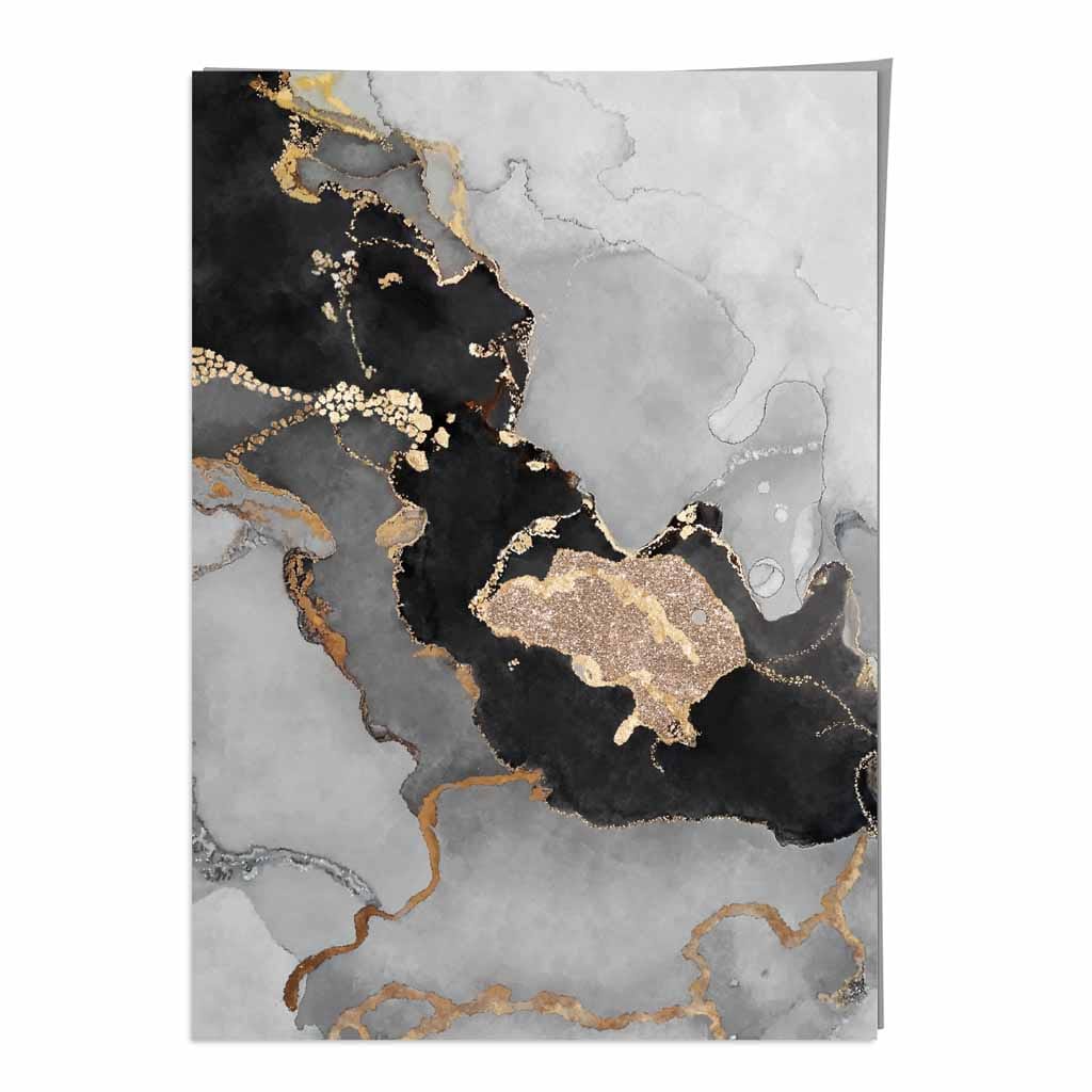 Black, Grey and Gold Abstract Art Poster No 3