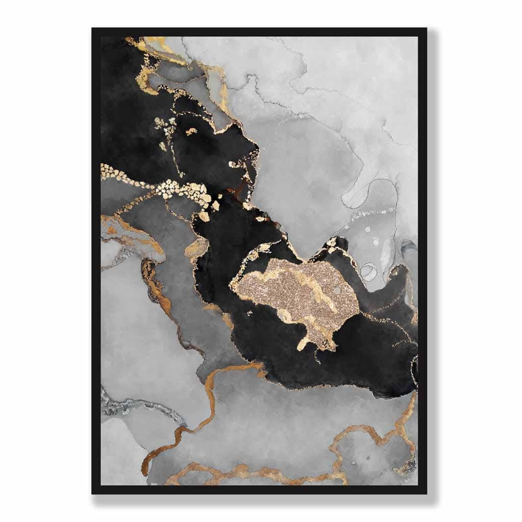 Black, Grey and Gold Abstract Art Poster No 3