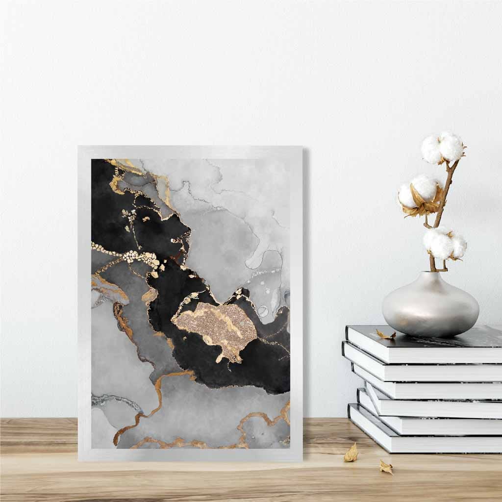 Black, Grey and Gold Abstract Art Poster No 3