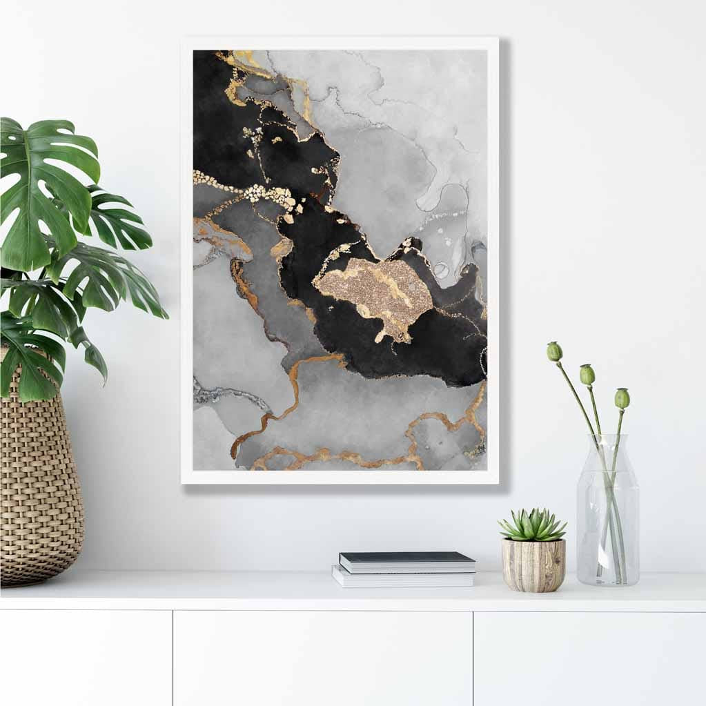 Black, Grey and Gold Abstract Art Poster No 3