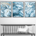 Abstract Teal Blue and Gold Ocean Wall Art Set of 3 Prints