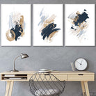 Set of 3 Abstract Posters from Oil Paintings in Blue and Gold
