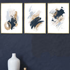 Set of 3 Abstract Posters from Oil Paintings in Blue and Gold