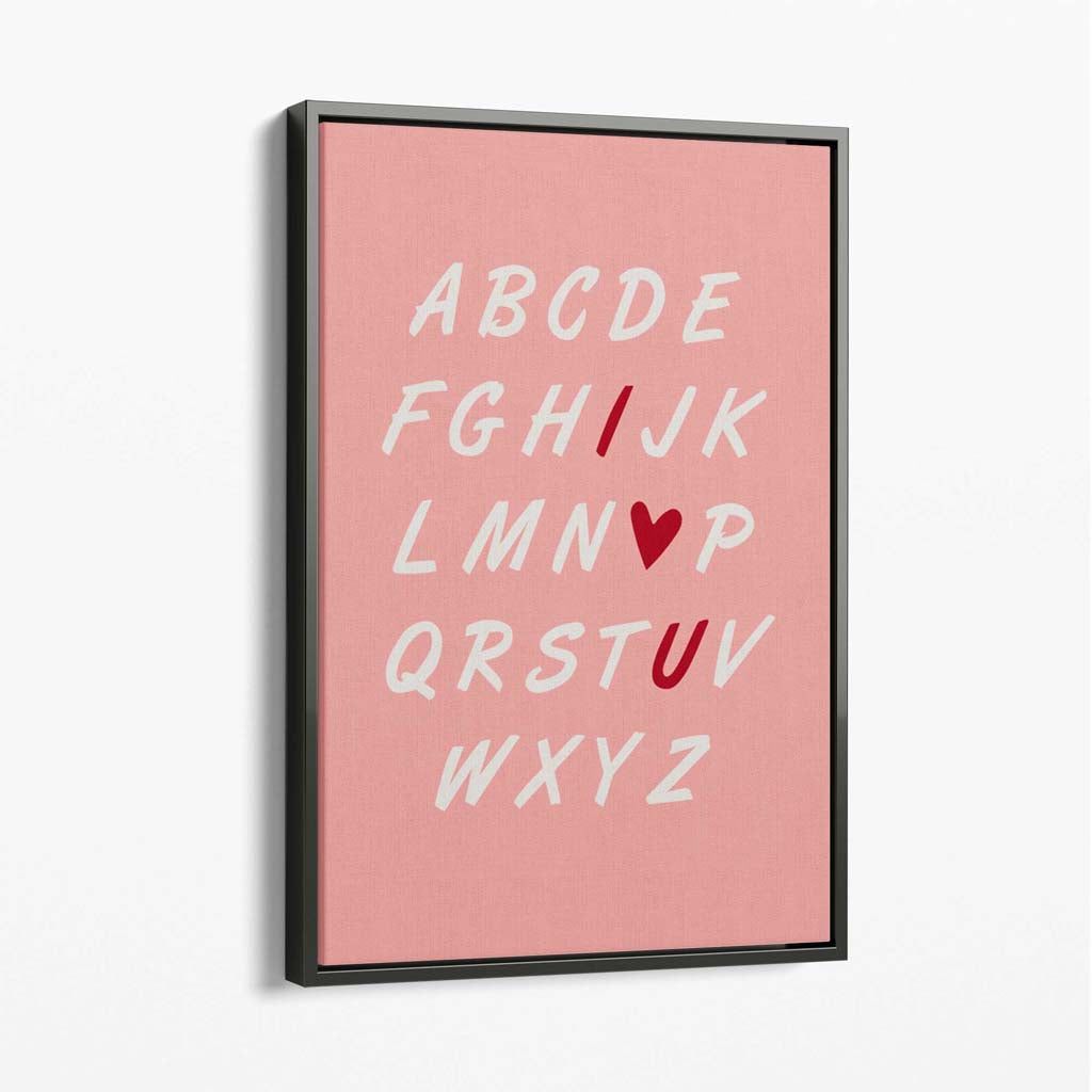 I Love You Alphabet Canvas Art Print with Grey Float Frame