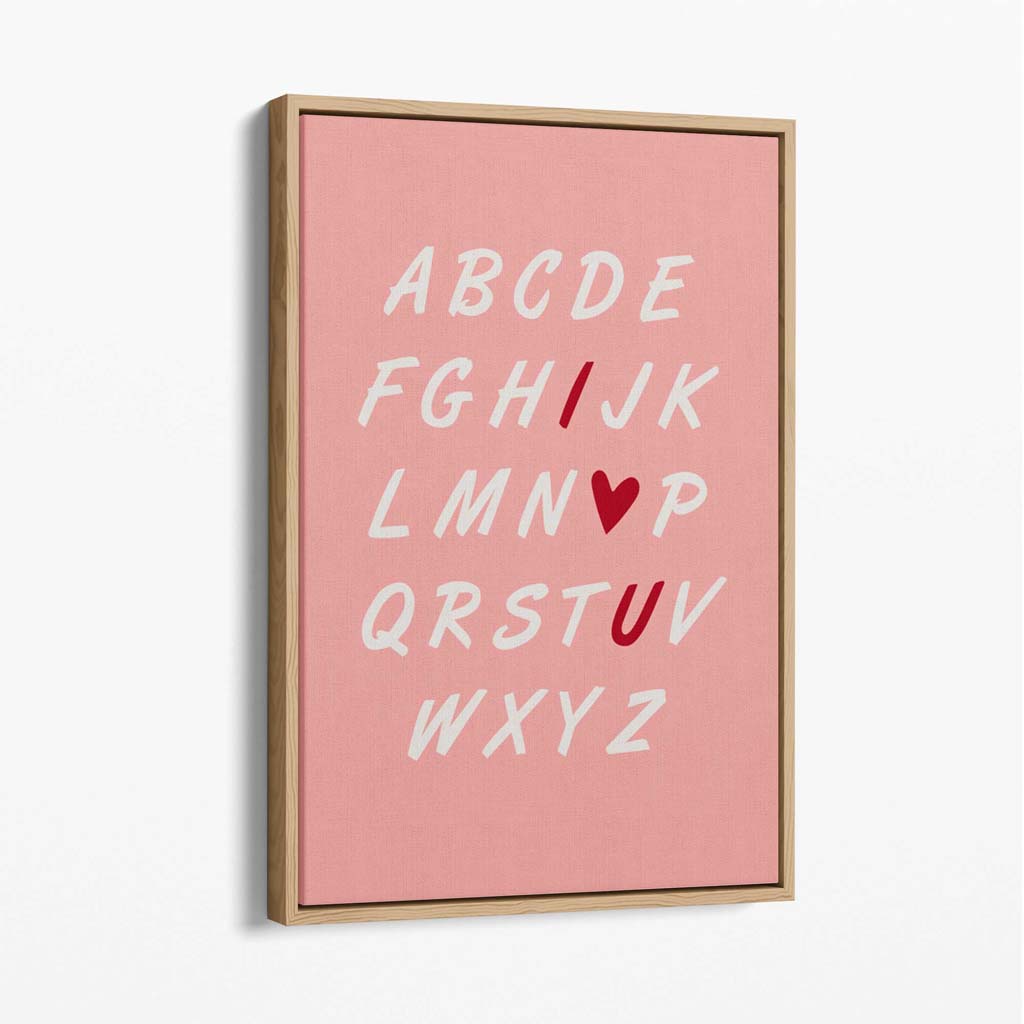 I Love You Alphabet Canvas Art Print with Oak Float Frame