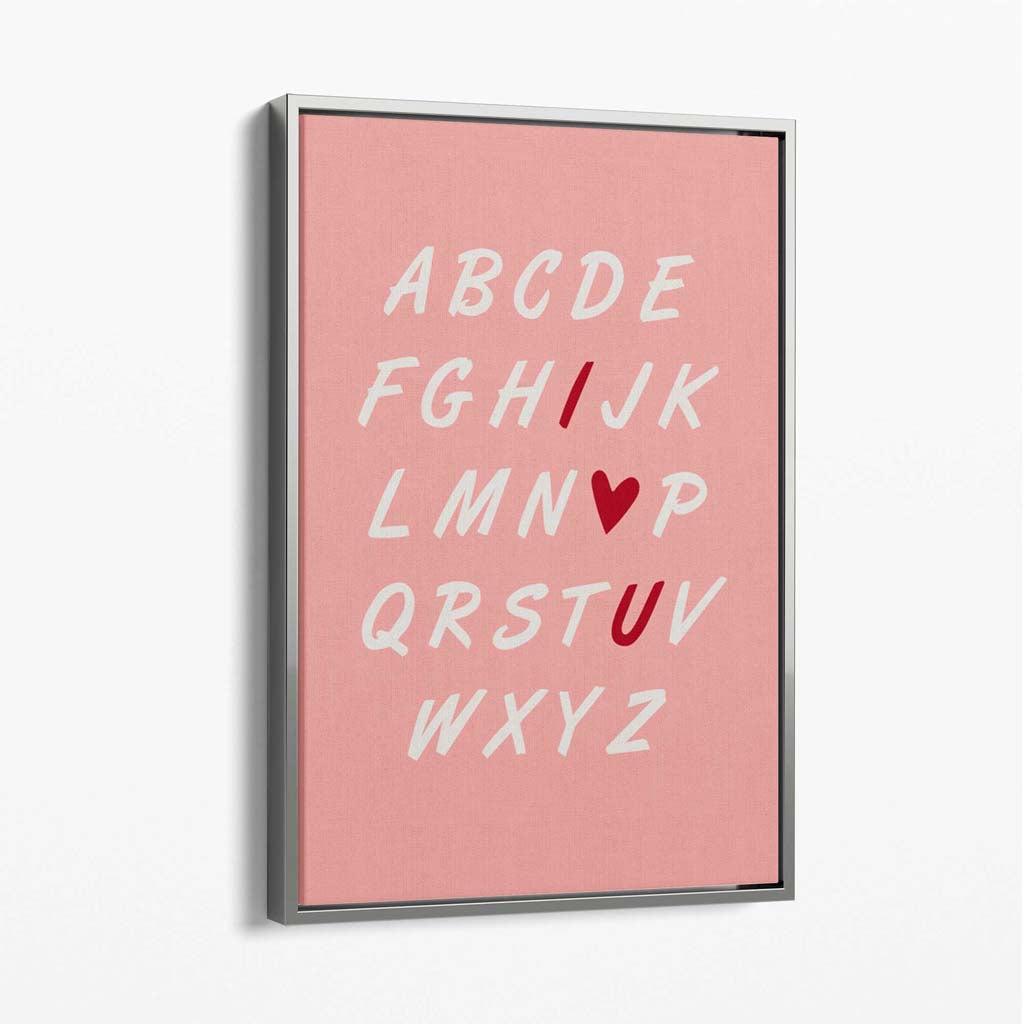 I Love You Alphabet Canvas Art Print with Silver Float Frame
