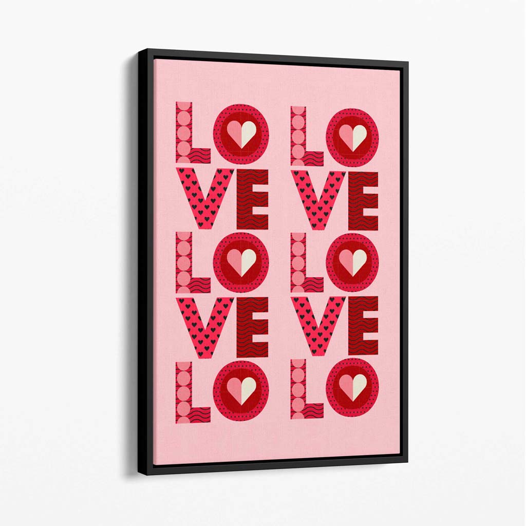 Retro Patterned Lots of LOVE Canvas Art Print with Black Float Frame