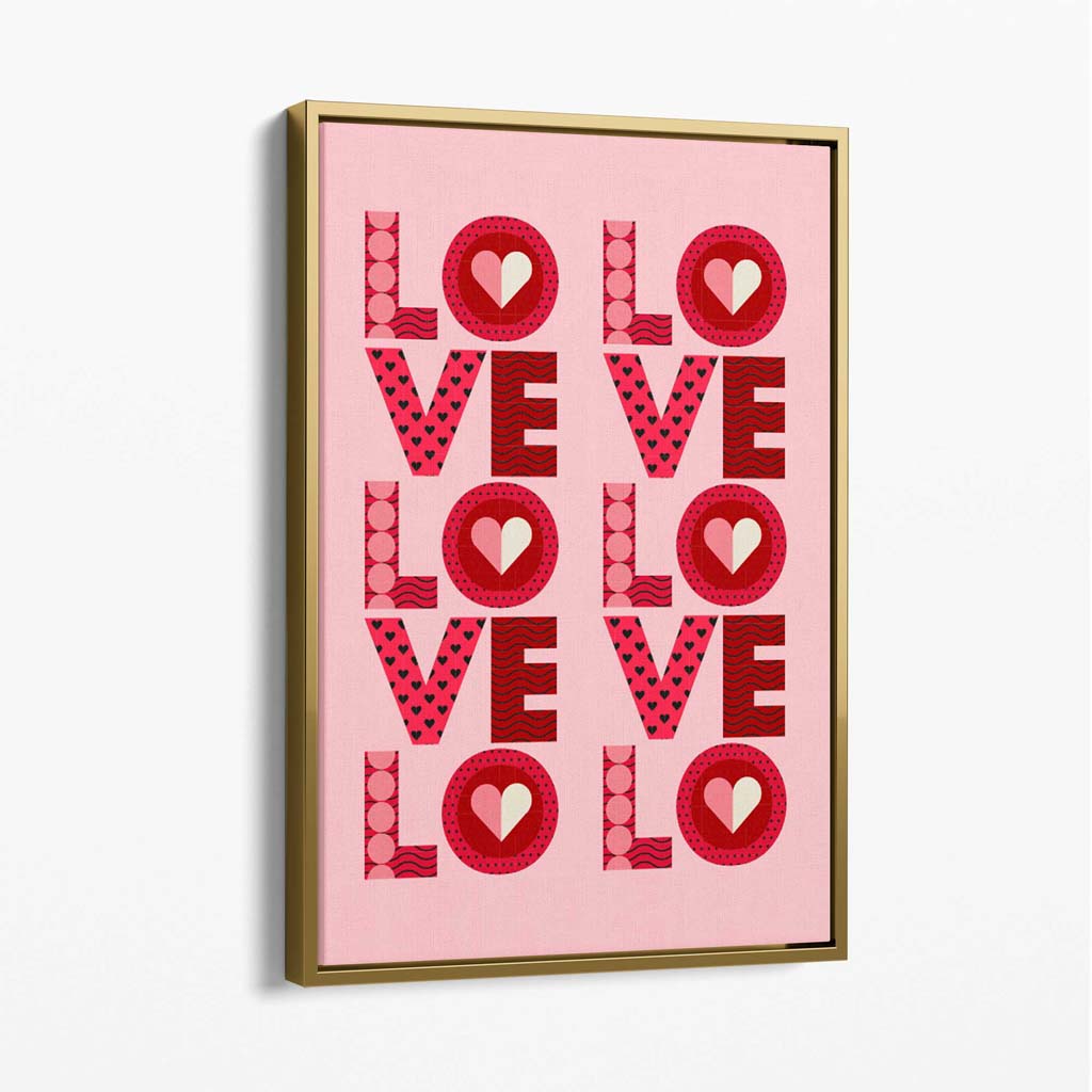Retro Patterned Lots of LOVE Canvas Art Print with Gold Float Frame