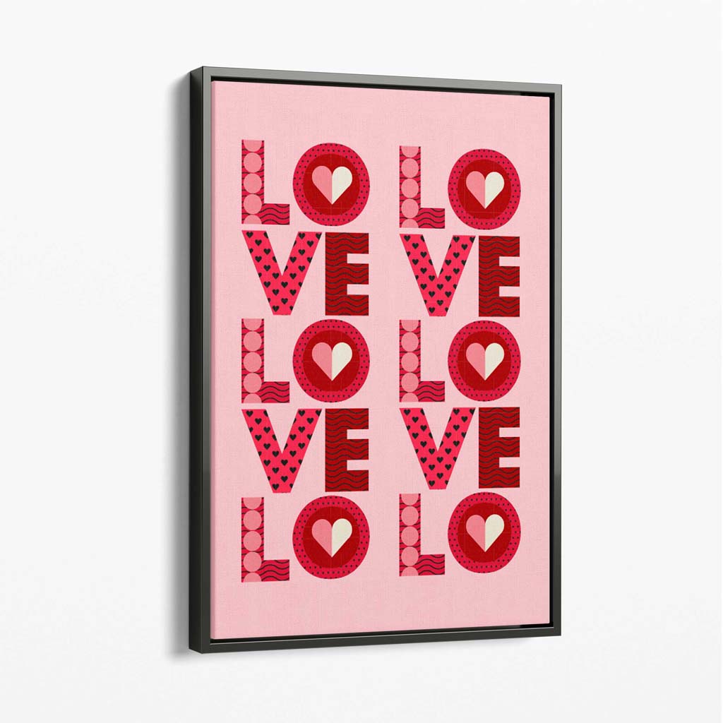 Retro Patterned Lots of LOVE Canvas Art Print with Grey Float Frame