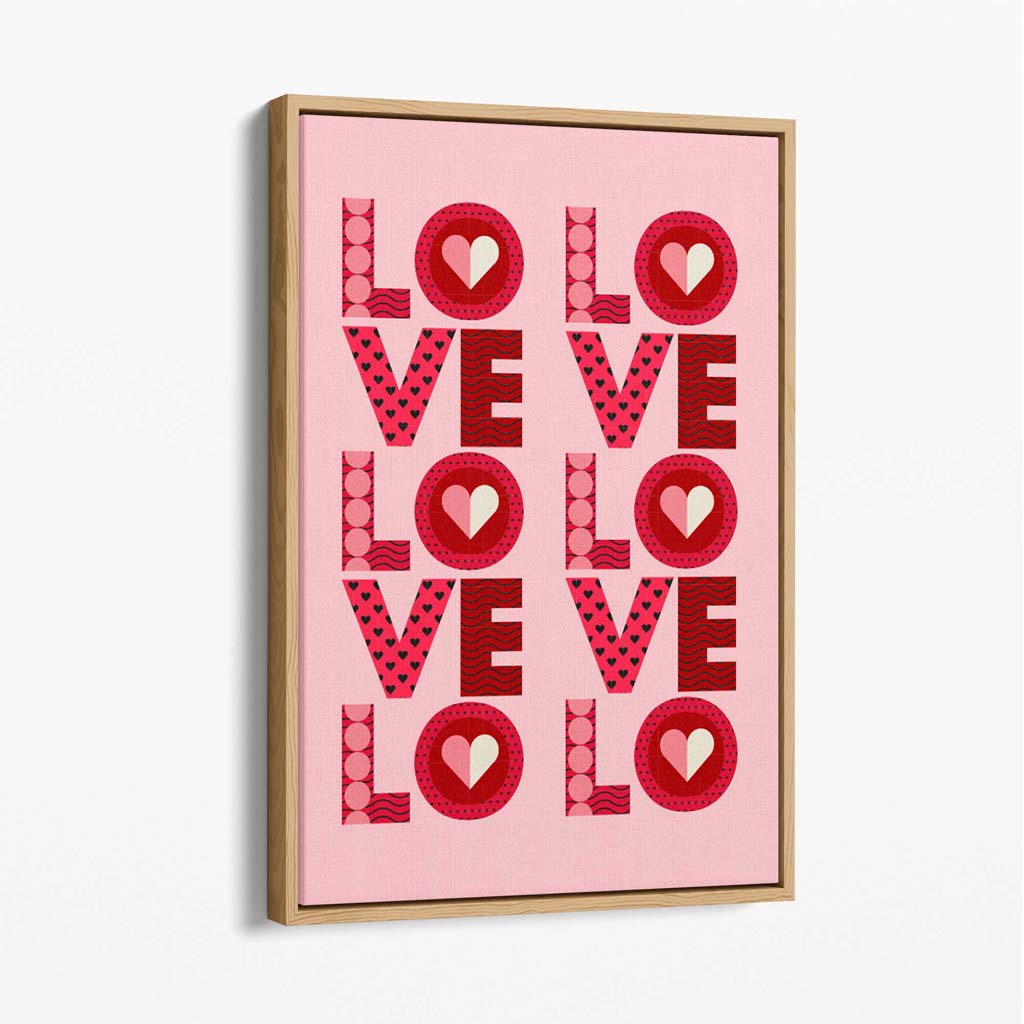 Retro Patterned Lots of LOVE Canvas Art Print with Oak Float Frame