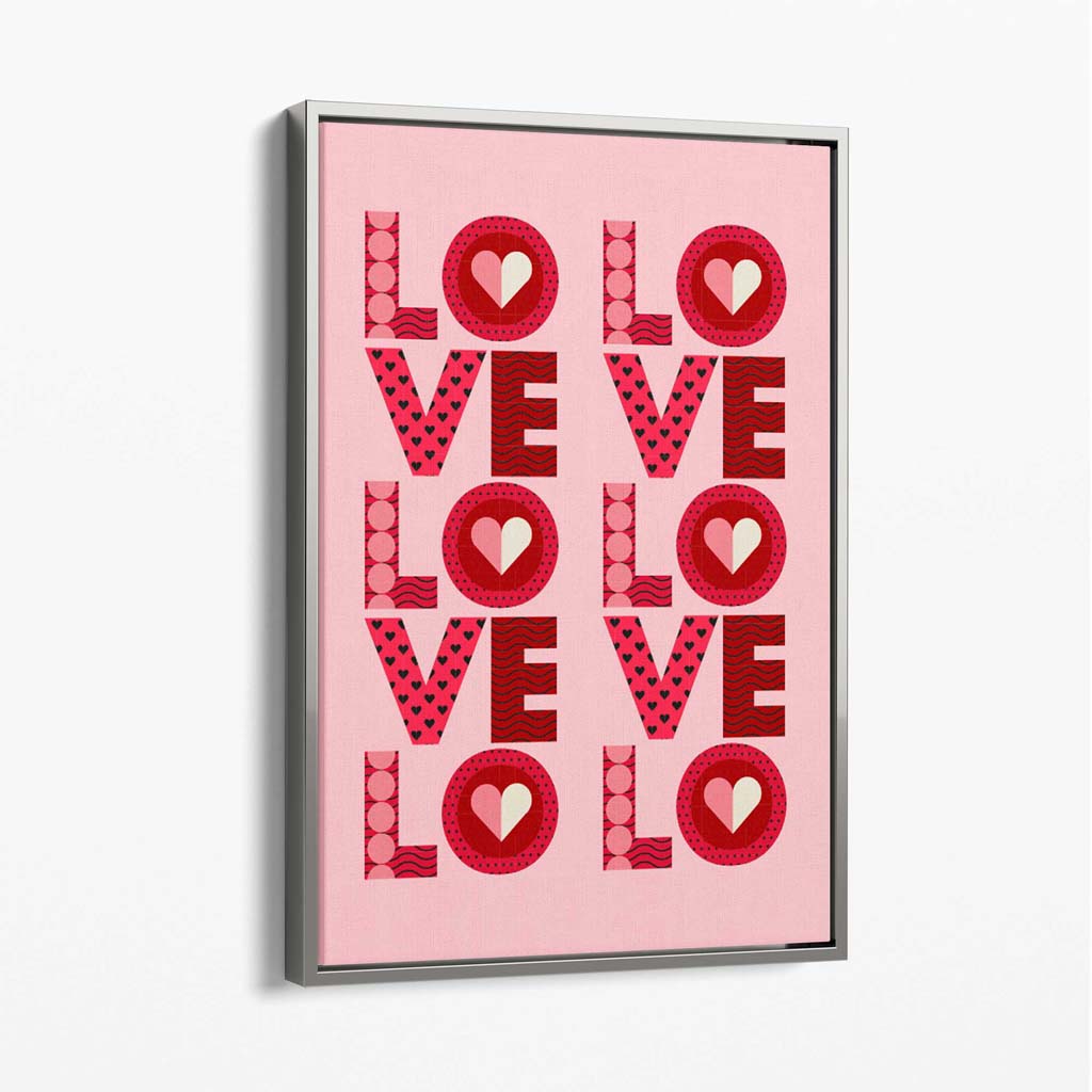 Retro Patterned Lots of LOVE Canvas Art Print with Silver Float Frame