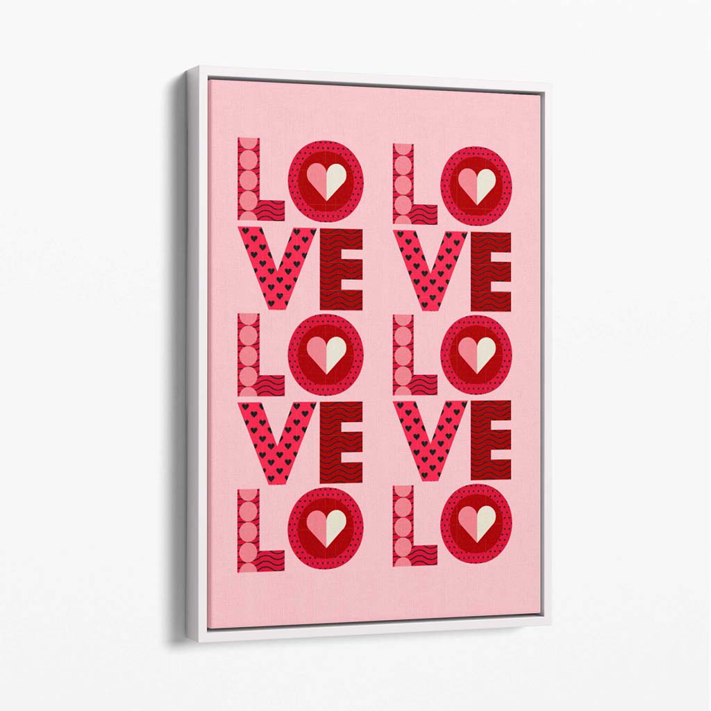 Retro Patterned Lots of LOVE Canvas Art Print with White Float Frame