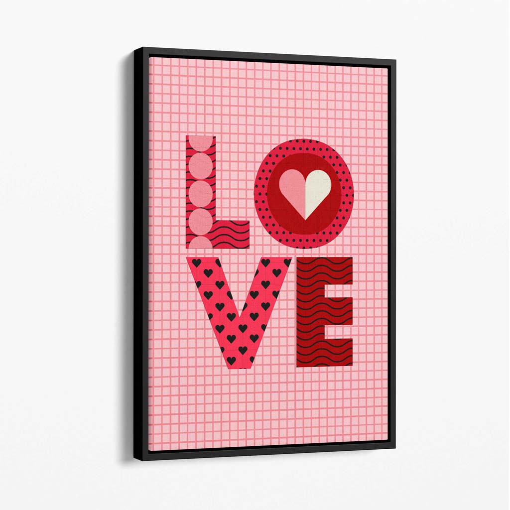 Retro Patterned LOVE Canvas Art Print with Black Float Frame