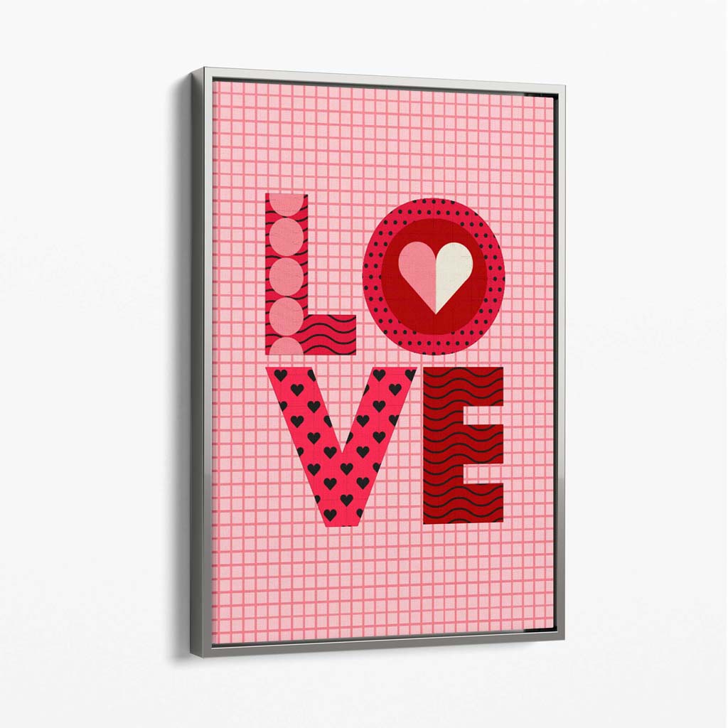 Retro Patterned LOVE Canvas Art Print with Silver Float Frame