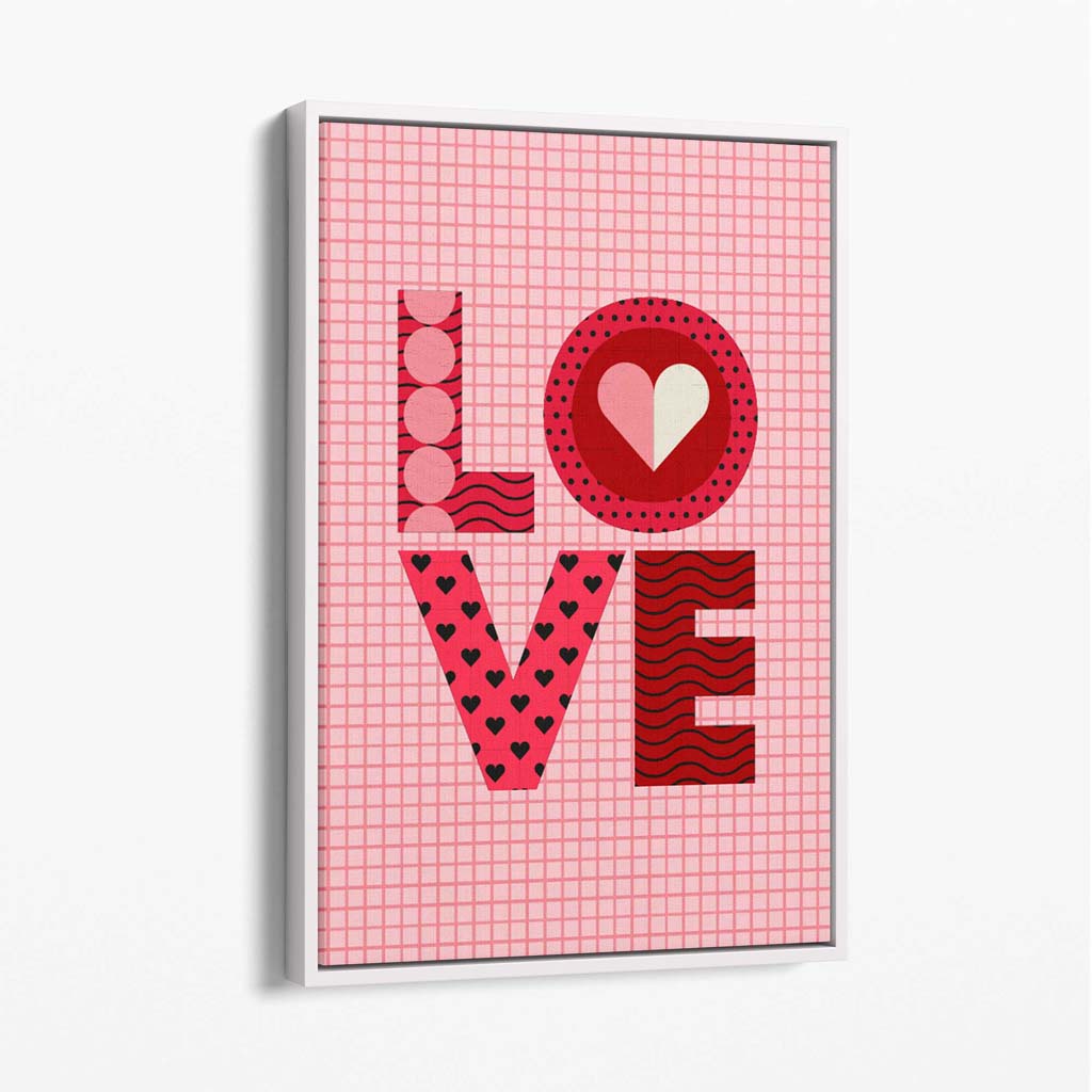 Retro Patterned LOVE Canvas Art Print with White Float Frame